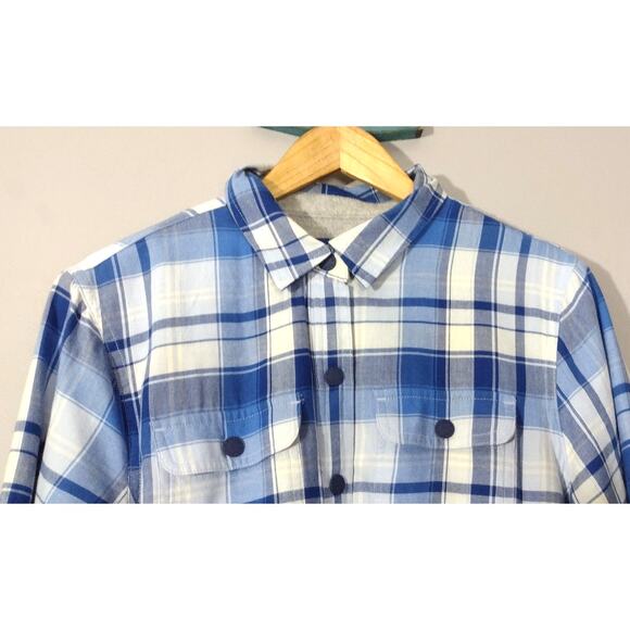LL Bean Womens Flannel Fleece Lined Shirt Small Blue Plaid Jacket Shacket Button - Picture 3 of 11